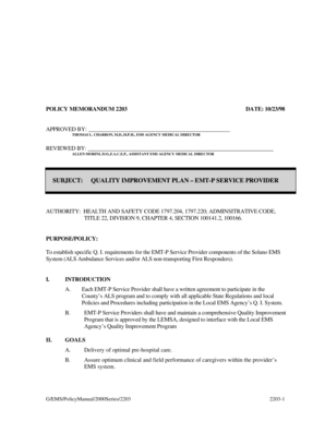 Memorandum example - 5b Attach 2 Policy 2203 QUALITY IMPROVEMENT PLAN - EMT-P SERVICE PROVIDERdoc