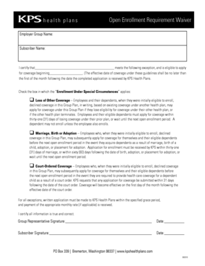 KPS Health Plans Special Circumstances Enrollment Waiver