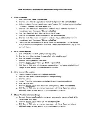 UPMC Health Plan Provider Information Change Form