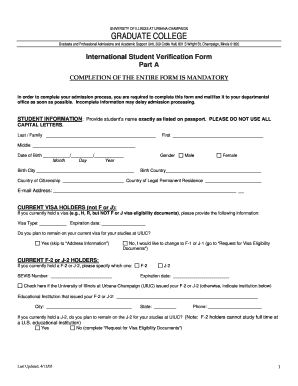 University of Illinois International Student Verification Form