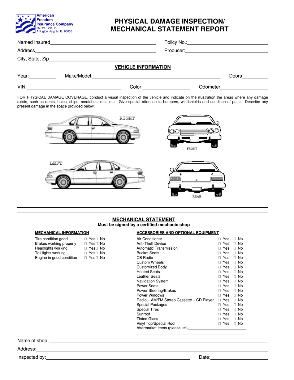 Physical Damage inspection Form