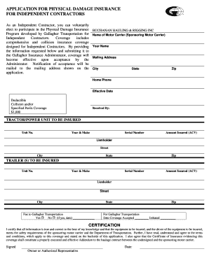 Physical Damage Insurance Application for Independent Contractors