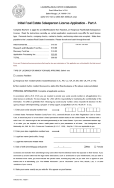 Louisiana Real Estate Salesperson License Application