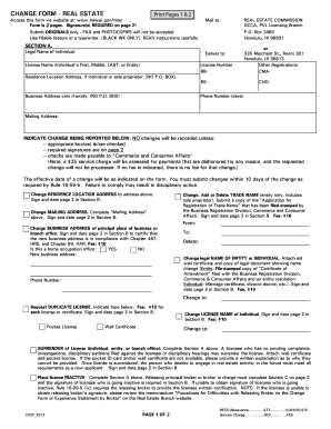 Hawaii Real Estate License Change Form