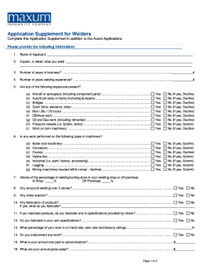 Application Supplement for Welders