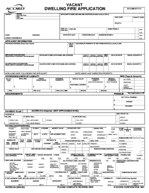Vacant Dwelling Fire Insurance Application