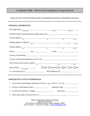 E-3 Request Form Part B