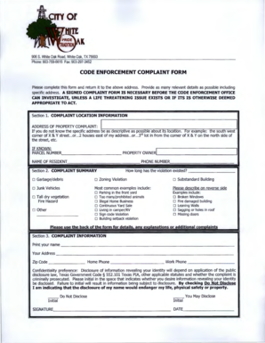 Code Enforcement Complaint Form
