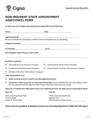 Cigna Supplemental Benefits Non-Resident State Addition Form