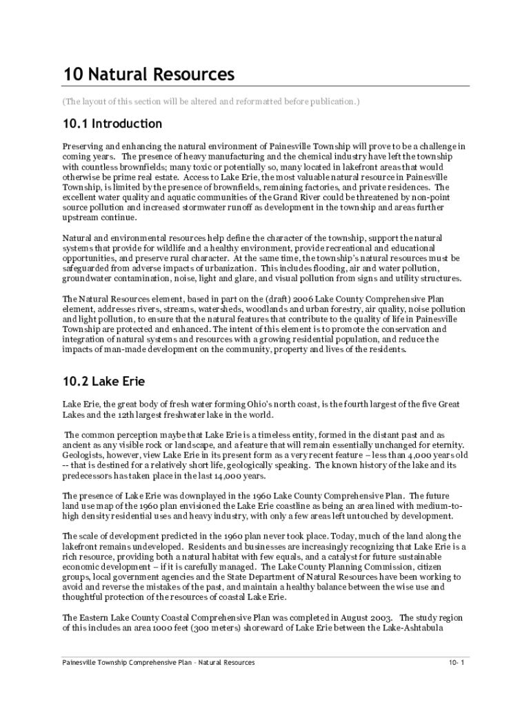 Fillable Online Painesville Township Comprehensive Plan 10 Natural