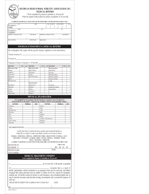 Michigan High School Athletic Association Medical History Form