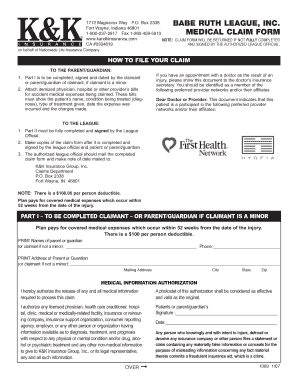 Babe Ruth League Medical Claim Form