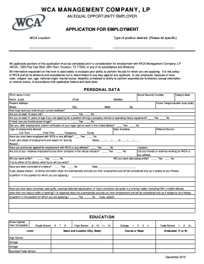 WCA Employment Application Form