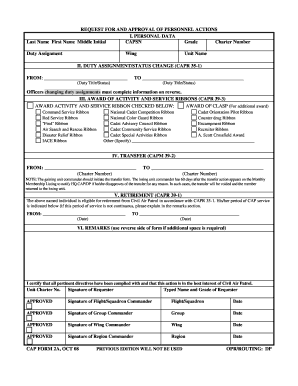 CAP Form 2A Request for Personnel Actions