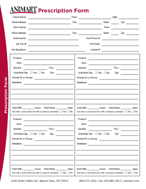 Veterinary Prescription Form