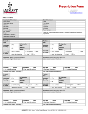 Veterinary Prescription Form