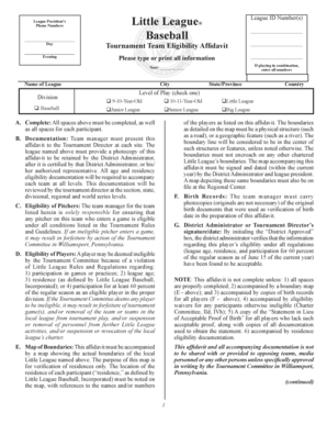 Little League Tournament Team Eligibility Affidavit