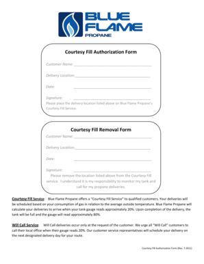 Courtesy Fill Authorization Form