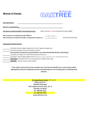 Mutual of Omaha Agent Appointment Form