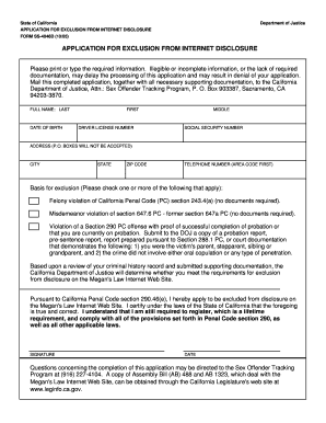 California Internet Disclosure Exclusion Application