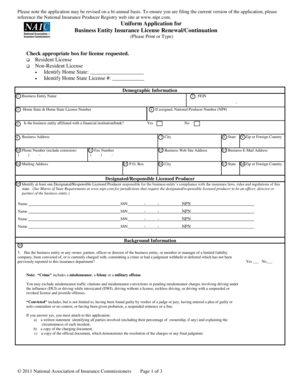 Business Entity Insurance License Renewal/Continuation