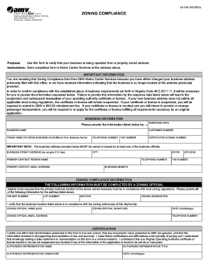 Virginia Zoning Compliance Form