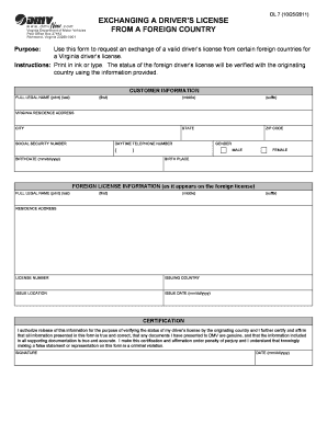 Virginia Driver’s License Exchange Form