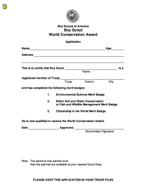 Boy Scouts World Conservation Award Application