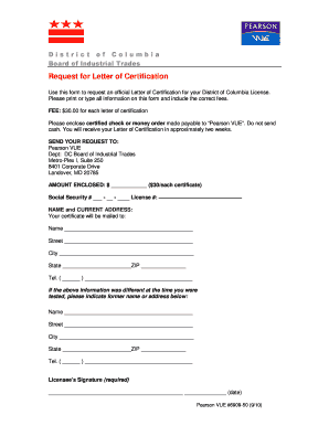 District of Columbia Certification Request