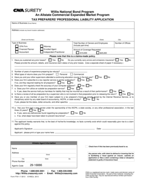 Tax Preparers' Professional Liability Application