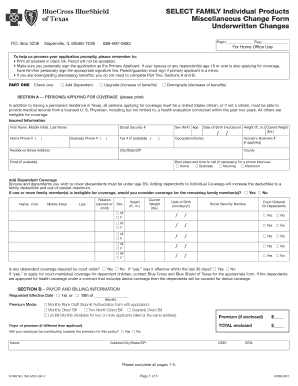 Blue Cross and Blue Shield of Texas Individual Products Miscellaneous Change Form