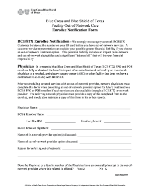 Blue Cross Texas Out-of-Network Care Notification Form