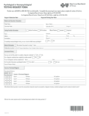 Psychological Testing Request Form