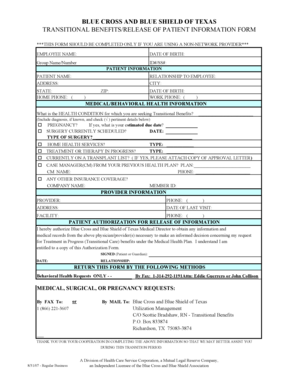 Blue Cross Transitional Benefits Form