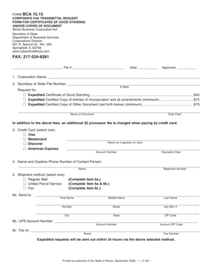 Illinois Certificate of Good Standing Request