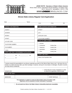 Illinois State Library Regular Card Application
