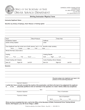 Illinois Driving Instructor Physical Form