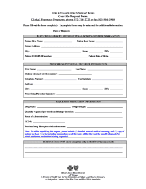 Blue Cross and Blue Shield of Texas Override Request Form