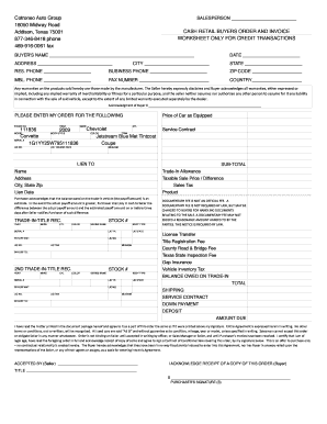 Texas Cash Retail Buyers Order and Invoice