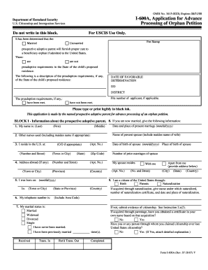 USCIS Form I-600A Application for Advance Orphan Petition