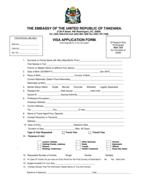 Tanzania Visa Application Form