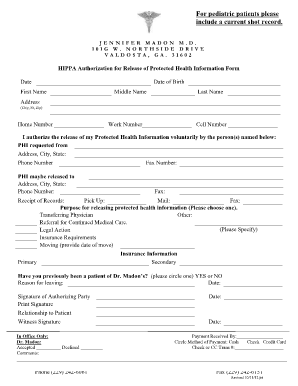 HIPAA Authorization for Release of Protected Health Information Form