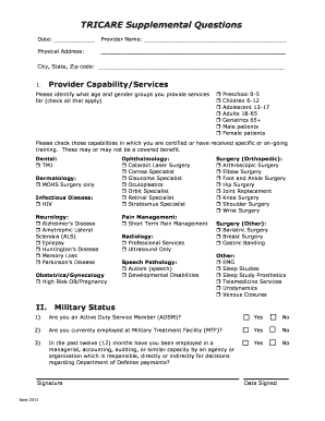 TRICARE Provider Capability Form