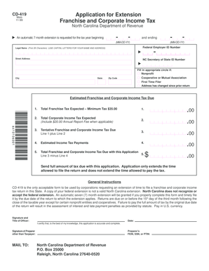 North Carolina CD-419 Tax Extension Application