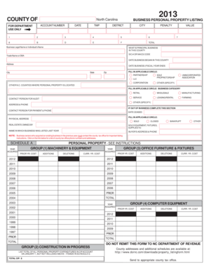 North Carolina Business Personal Property Listing