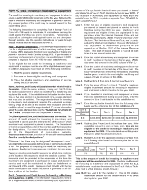 Form NC-478B - Machinery and Equipment Credit