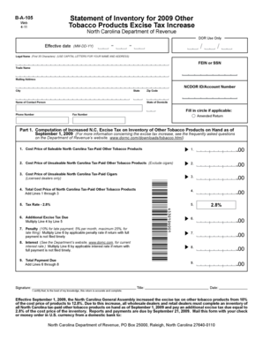 North Carolina Tobacco Products Excise Tax Form
