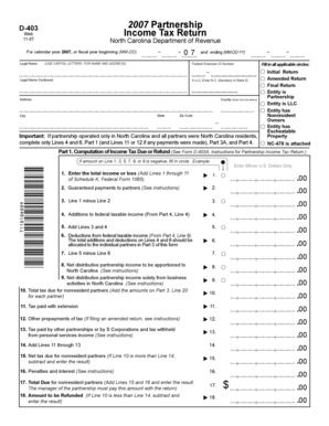 North Carolina D-403 Partnership Income Tax Return