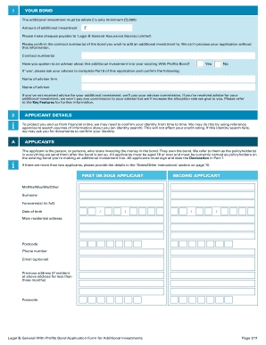 Legal & General With Profits Bond Additional Investment Application Form