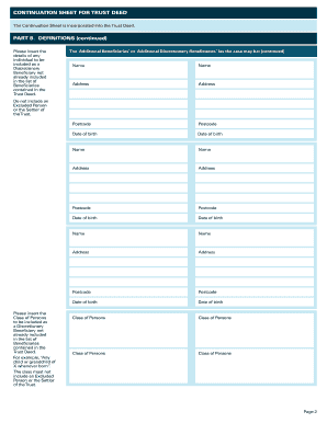 Continuation Sheet for Trust Deed